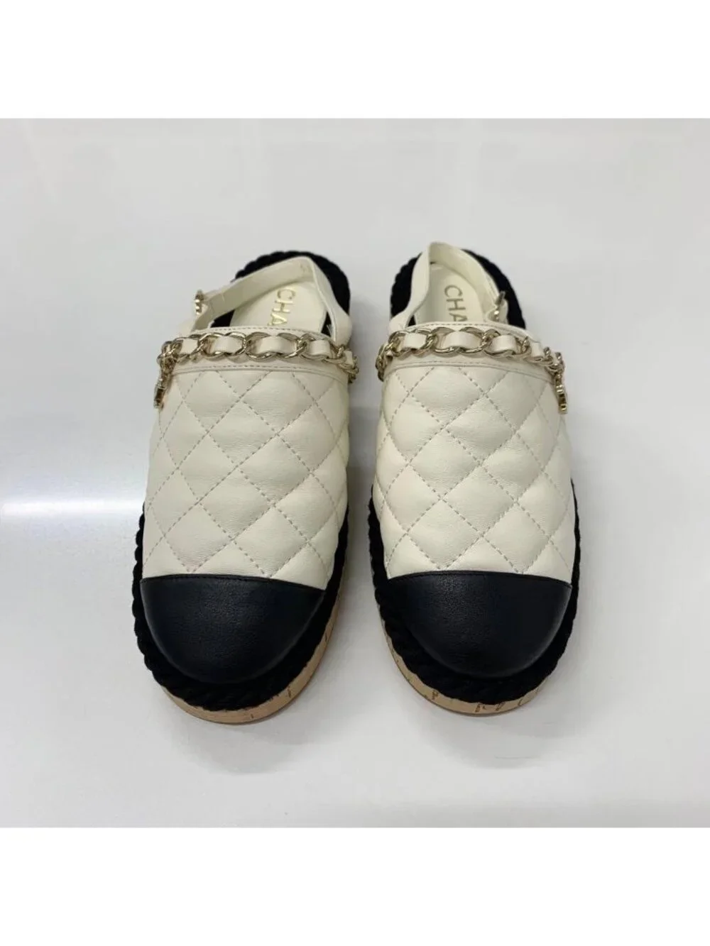 Chanel CC Logo Quilted Chain Leather Cork Sandals